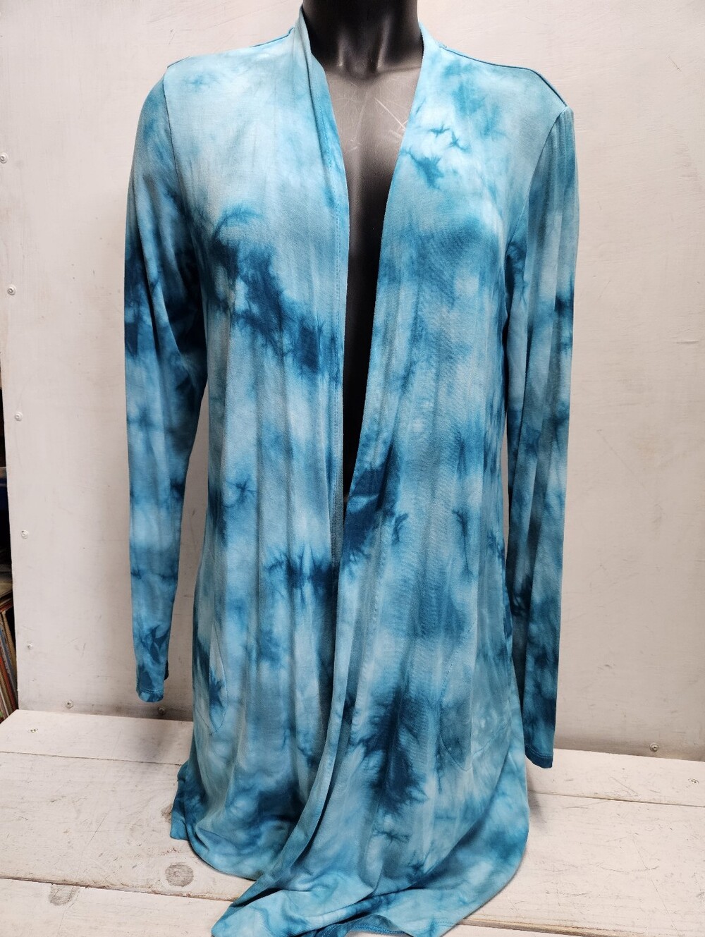 LANDS' END Womens Small Blue Tie Dye Lightweight Cardigan Jacket Open Front
